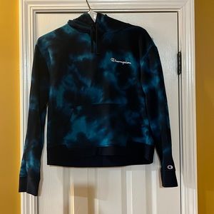 Beautiful Blue Tie- Dye Champion Hoodie! Size Large in Juniors!
